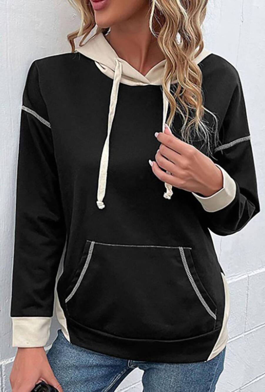 NEW LEGEND OR LIES contrast seam color block hooded sweatshirt in black